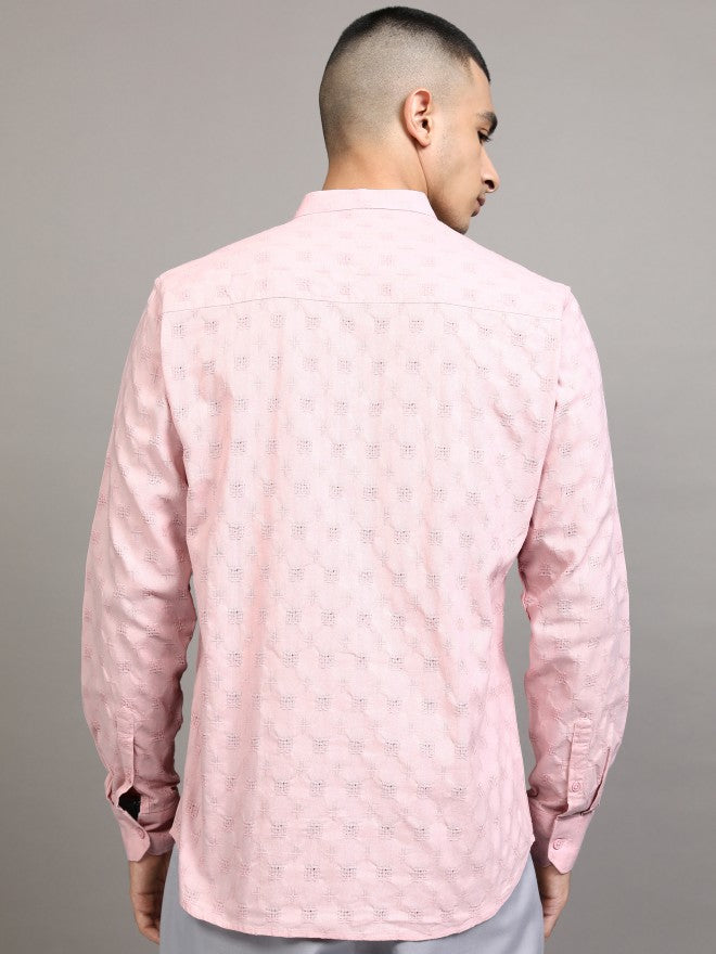 Highlander Men Pink Textured Regular Fit Casual Shirt - Pink - Image 3