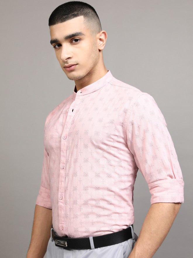 Highlander Men Pink Textured Regular Fit Casual Shirt - Pink - Image 4
