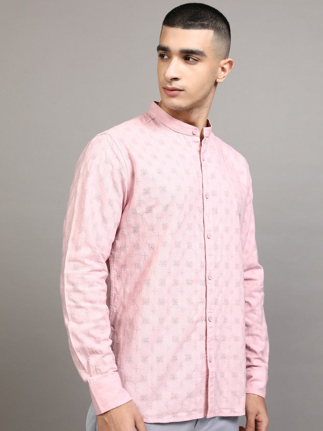 Highlander Men Pink Textured Regular Fit Casual Shirt - Pink - Image 6