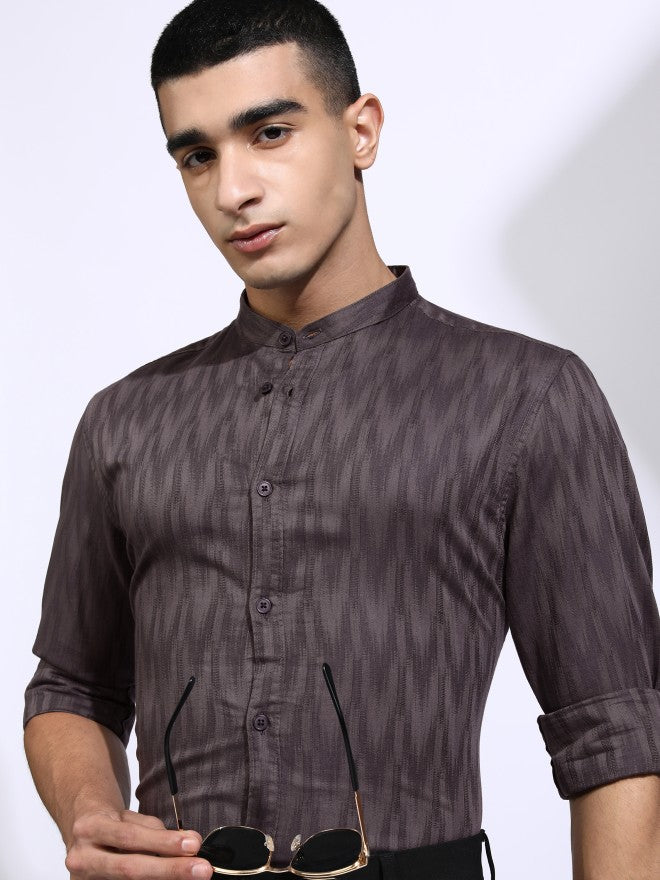 Highlander Men Purple Textured Regular Fit Casual Shirt - Purple - Image 1