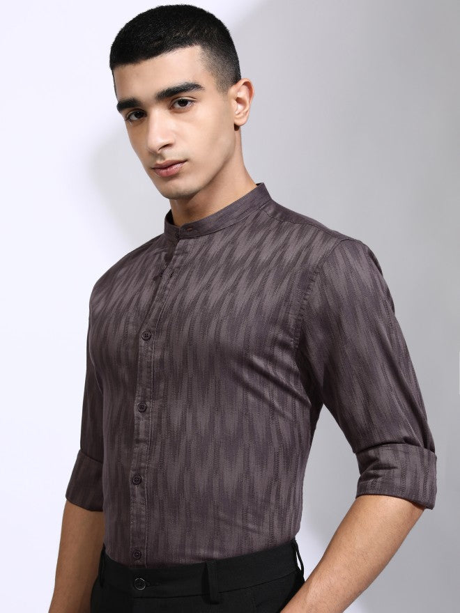 Highlander Men Purple Textured Regular Fit Casual Shirt - Purple - Image 4