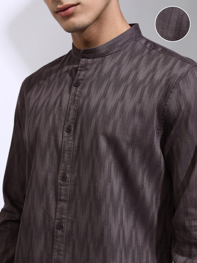 Highlander Men Purple Textured Regular Fit Casual Shirt - Purple - Image 5