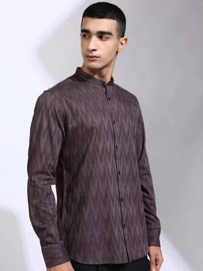 Highlander Men Purple Textured Regular Fit Casual Shirt - Purple - Image 6