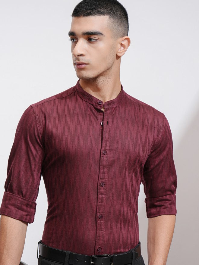 Highlander Men Maroon Textured Regular Fit Casual Shirt - Maroon - Image 1