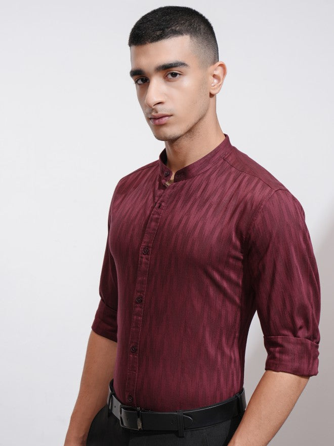 Highlander Men Maroon Textured Regular Fit Casual Shirt - Maroon - Image 4