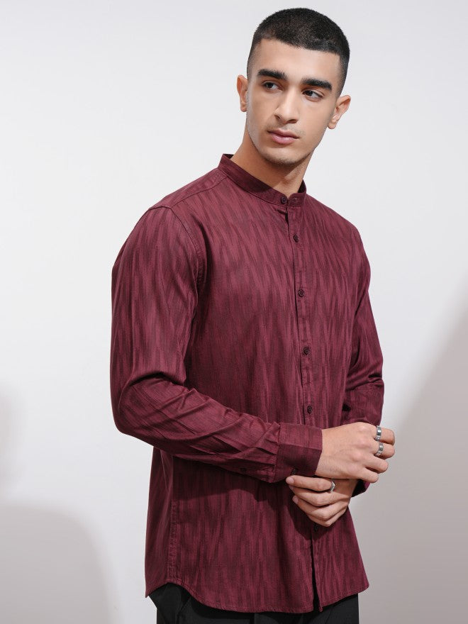 Highlander Men Maroon Textured Regular Fit Casual Shirt - Maroon - Image 6