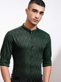Highlander Men Green Textured Regular Fit Casual Shirt - Green - Image 1