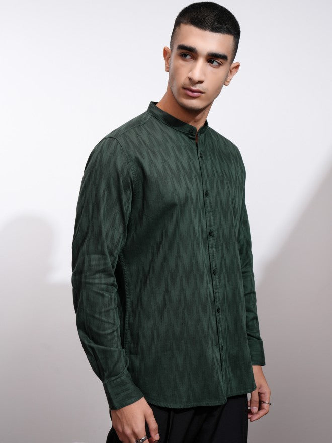 Highlander Men Green Textured Regular Fit Casual Shirt - Green - Image 6