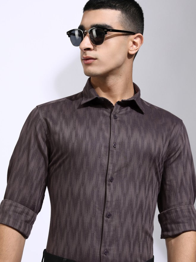 Highlander Men Purple Textured Slim Fit Casual Shirt - Purple - Image 1