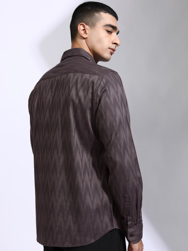 Highlander Men Purple Textured Slim Fit Casual Shirt - Purple - Image 3