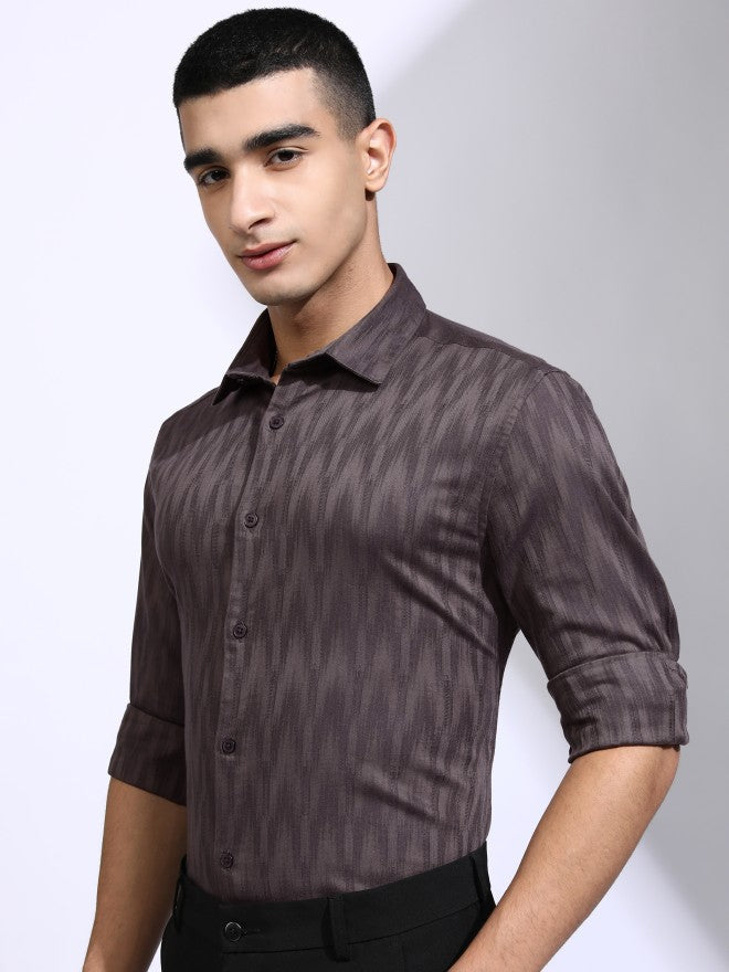 Highlander Men Purple Textured Slim Fit Casual Shirt - Purple - Image 4