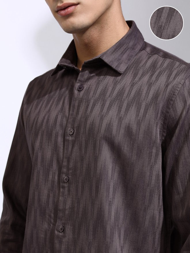 Highlander Men Purple Textured Slim Fit Casual Shirt - Purple - Image 5