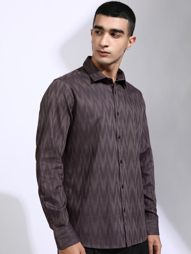 Highlander Men Purple Textured Slim Fit Casual Shirt - Purple - Image 6