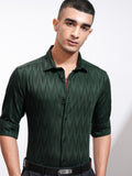 Highlander Men Green Textured Slim Fit Casual Shirt - Green - Image 1