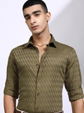 Highlander Men Olive Self Design Slim Fit Casual Shirt - Olive - Image 1