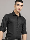 Highlander Men Black Self Design Slim Fit Casual Shirt - Black - Image 1