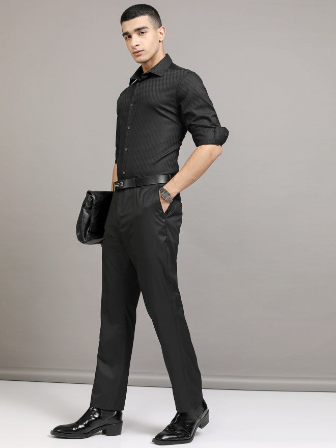 Highlander Men Black Self Design Slim Fit Casual Shirt - Black - Image 2