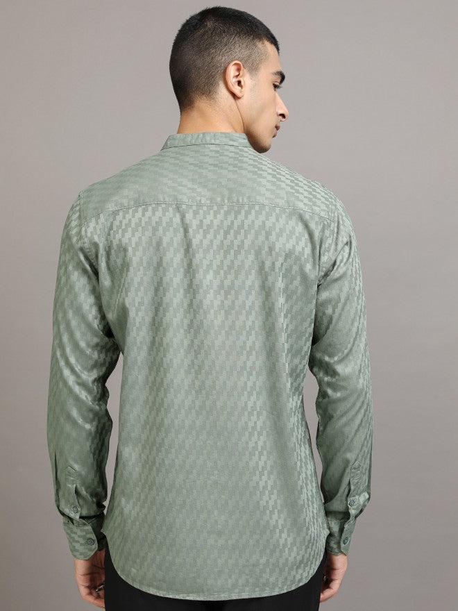 Highlander Men Green Textured Regular Fit Casual Shirt - Green - Image 3