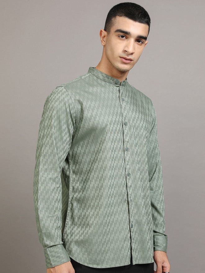 Highlander Men Green Textured Regular Fit Casual Shirt - Green - Image 6