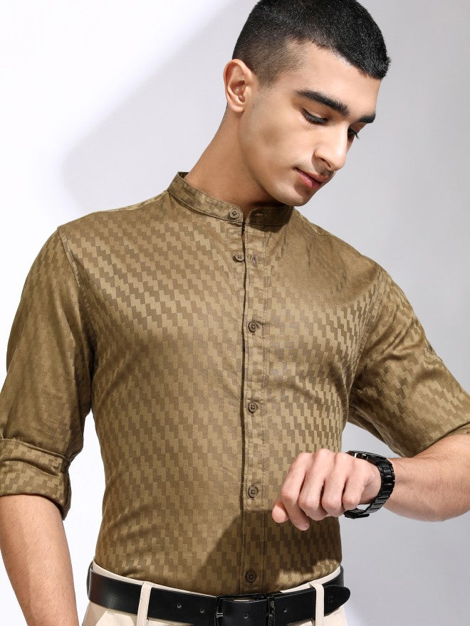 Highlander Men Khaki Textured Regular Fit Casual Shirt - Khaki - Image 1