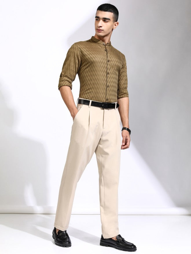 Highlander Men Khaki Textured Regular Fit Casual Shirt - Khaki - Image 2