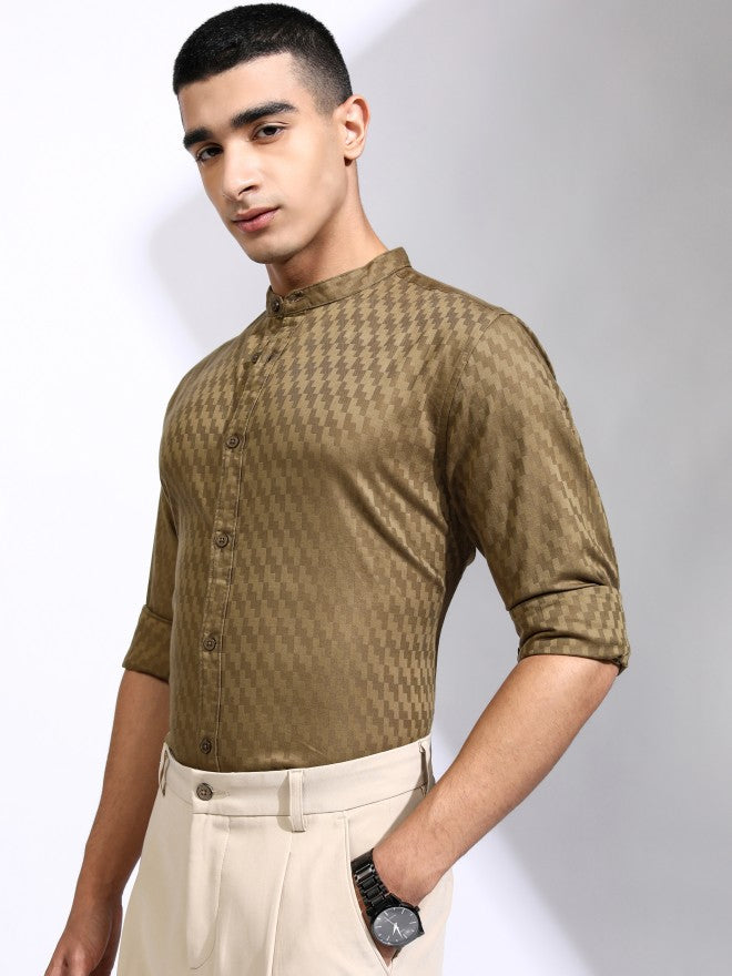 Highlander Men Khaki Textured Regular Fit Casual Shirt - Khaki - Image 4