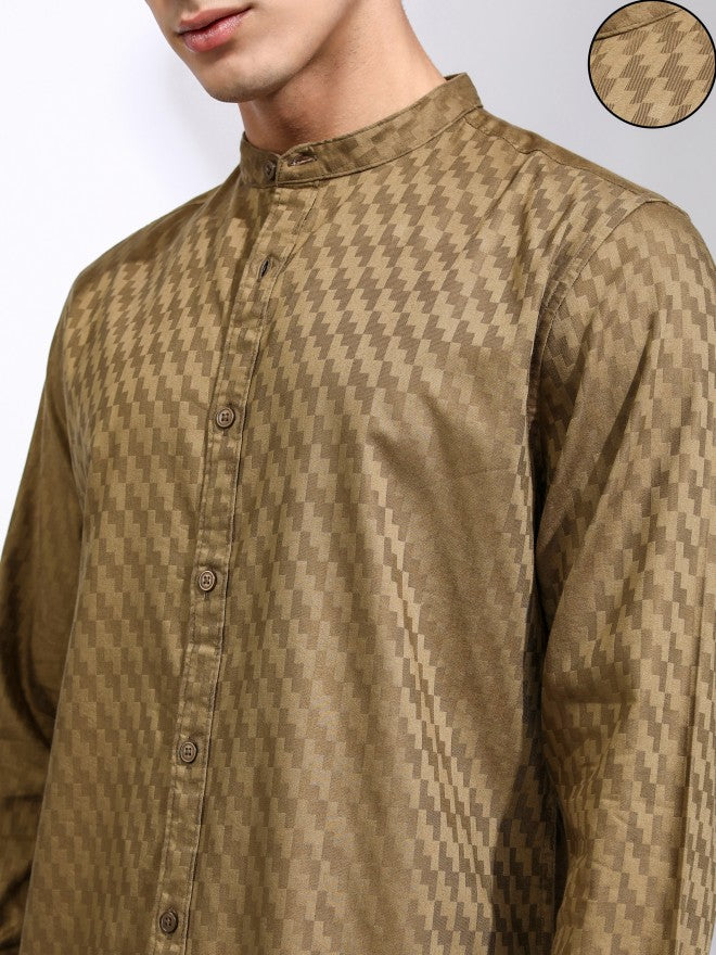 Highlander Men Khaki Textured Regular Fit Casual Shirt - Khaki - Image 5