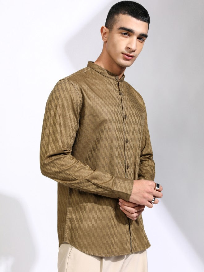 Highlander Men Khaki Textured Regular Fit Casual Shirt - Khaki - Image 6