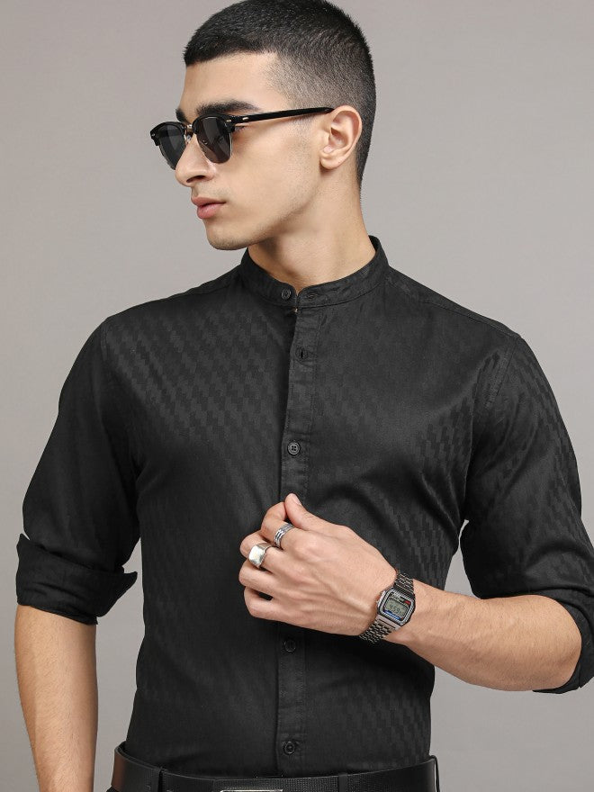 Highlander Men Black Textured Regular Fit Casual Shirt - Black - Image 1