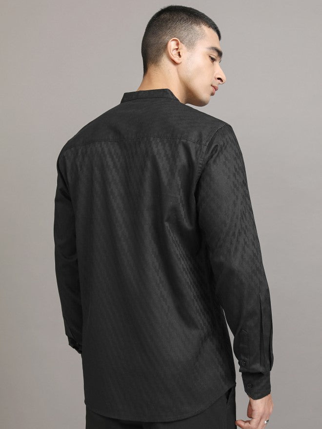 Highlander Men Black Textured Regular Fit Casual Shirt - Black - Image 3