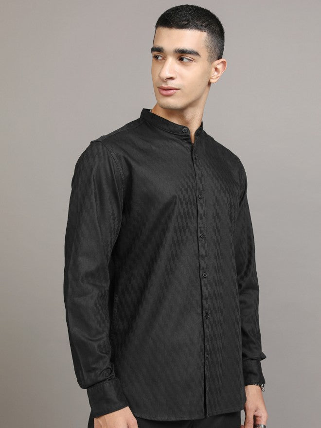 Highlander Men Black Textured Regular Fit Casual Shirt - Black - Image 6