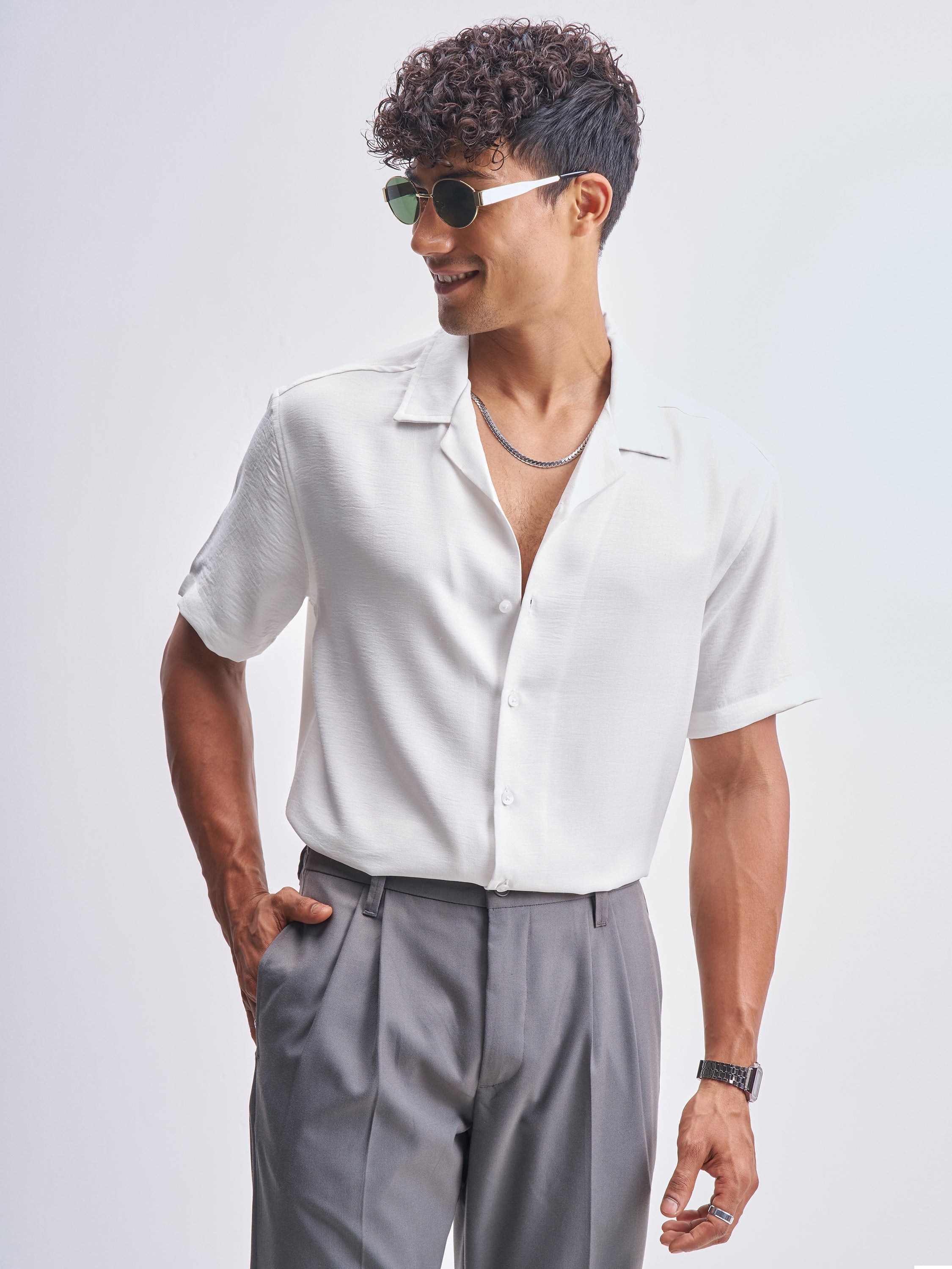 Highlander Men White Solid Relaxed Fit Casual Shirt - White - Image 1