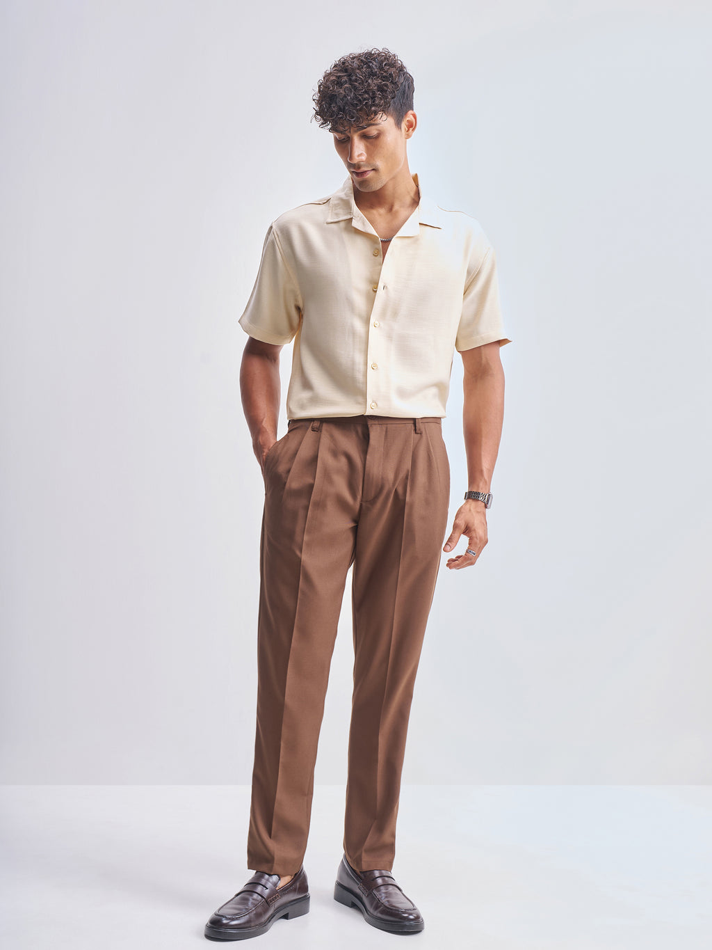 Highlander Men Cream Solid Relaxed Fit Casual Shirt - Cream - Image 2