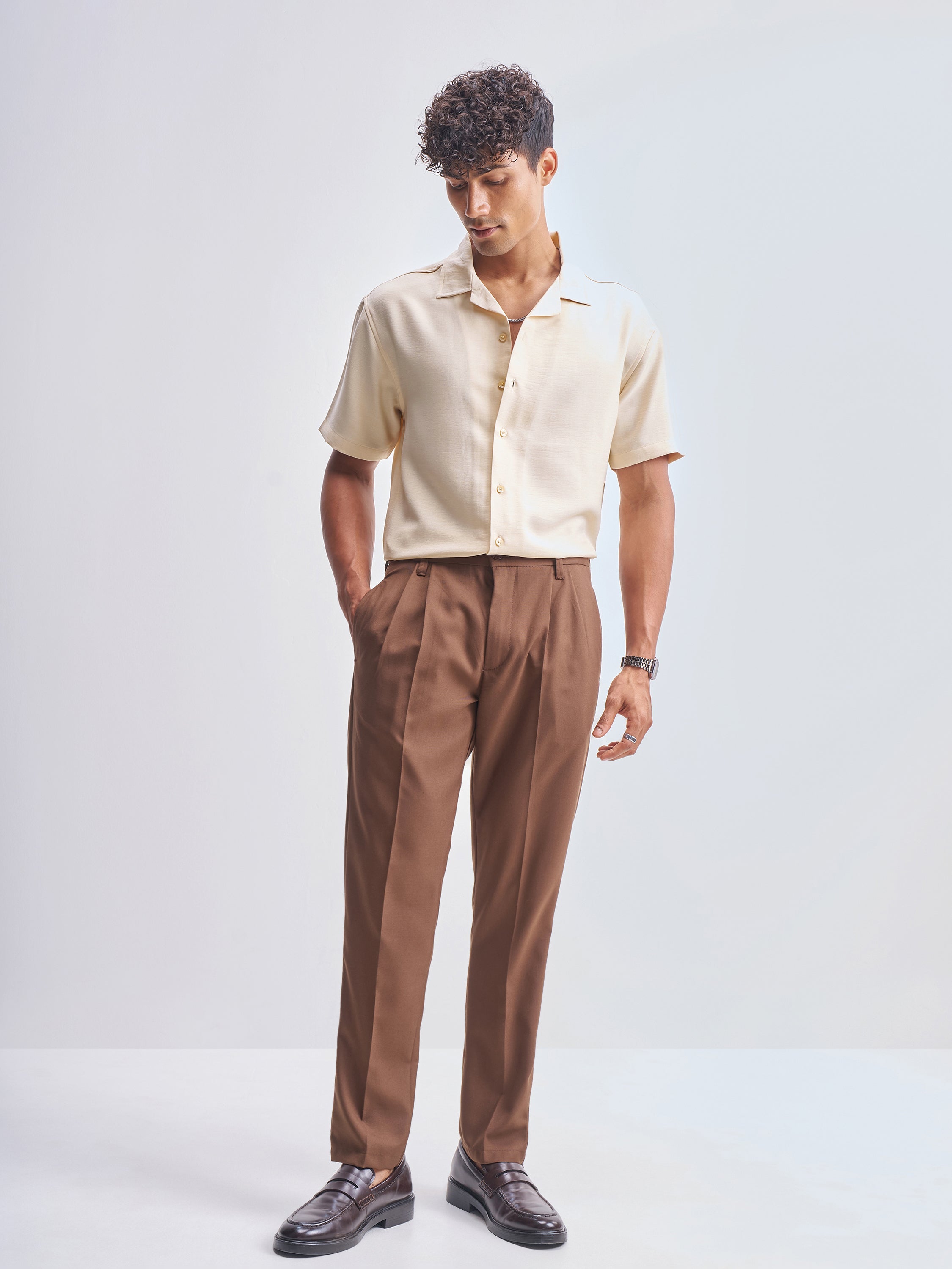 Highlander Men Cream Solid Relaxed Fit Casual Shirt - Cream - Image 2