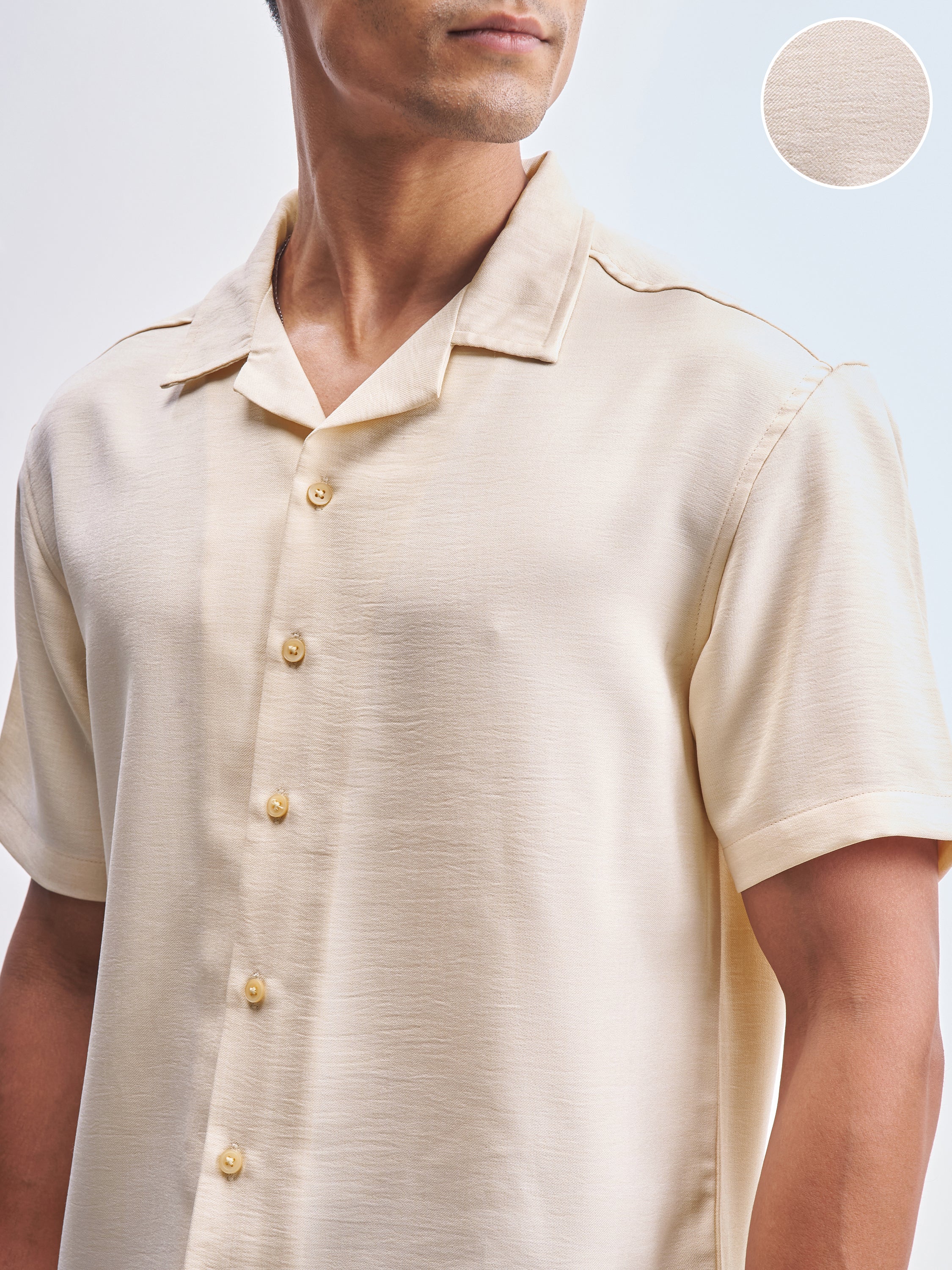 Highlander Men Cream Solid Relaxed Fit Casual Shirt - Cream - Image 5