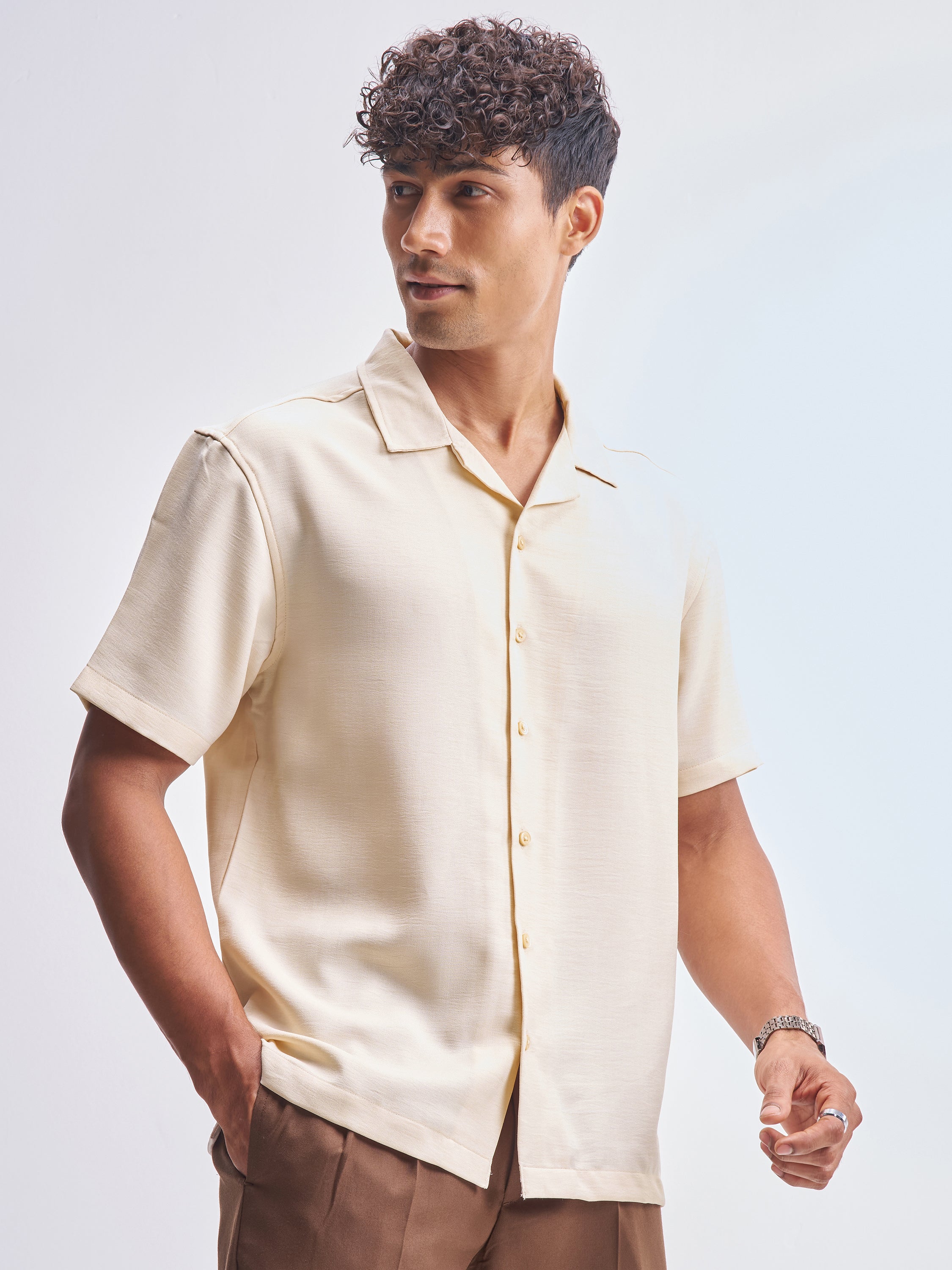 Highlander Men Cream Solid Relaxed Fit Casual Shirt - Cream - Image 6