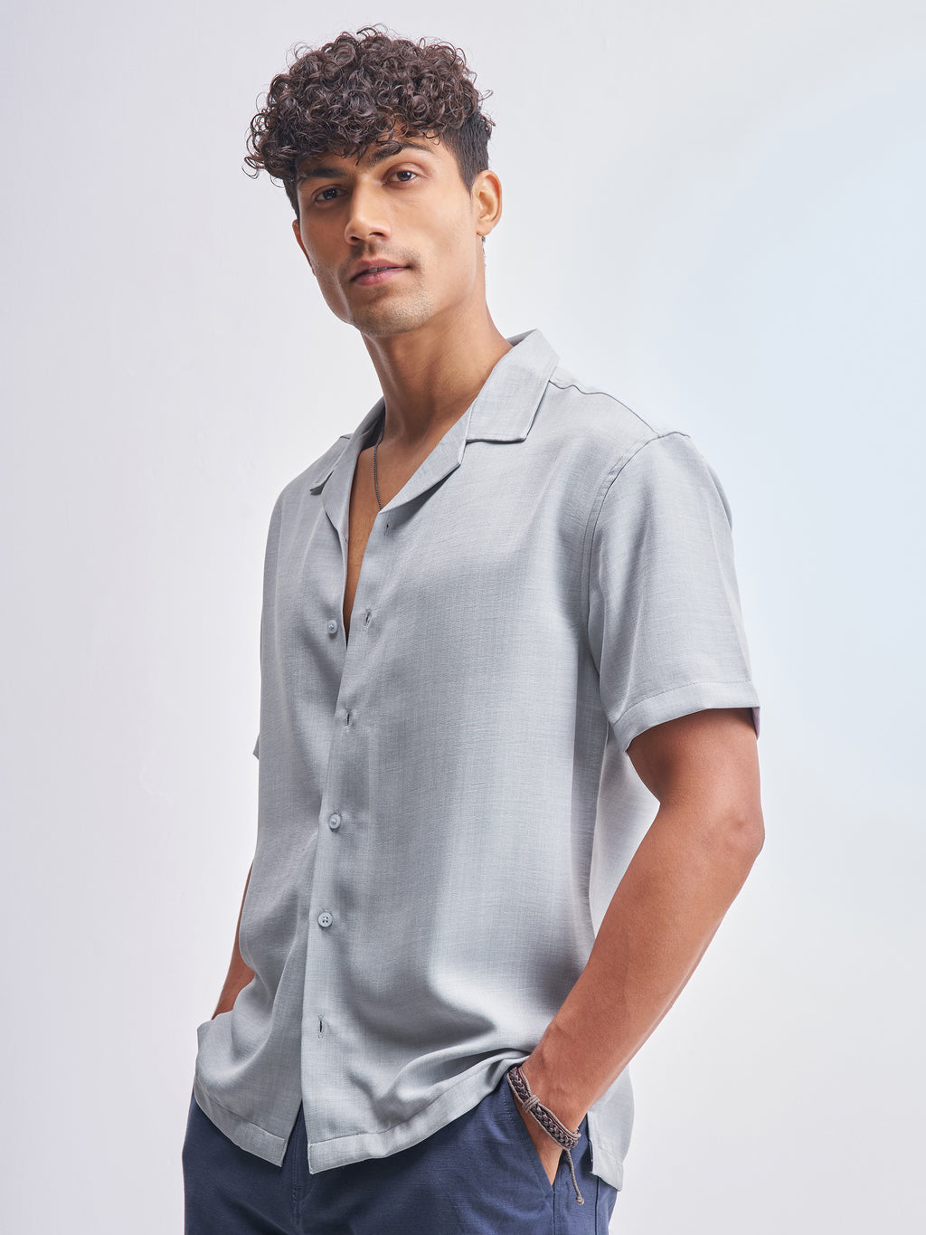 Highlander Men Grey Solid Relaxed Fit Casual Shirt - Grey - Image 4