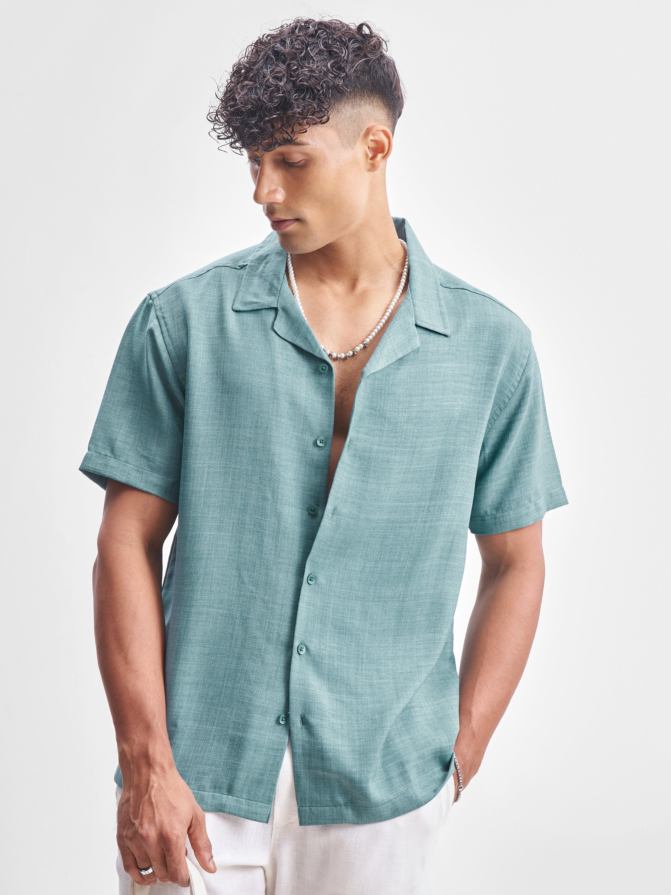 Highlander Men Teal Solid Relaxed Fit Casual Shirt - Teal - Image 1
