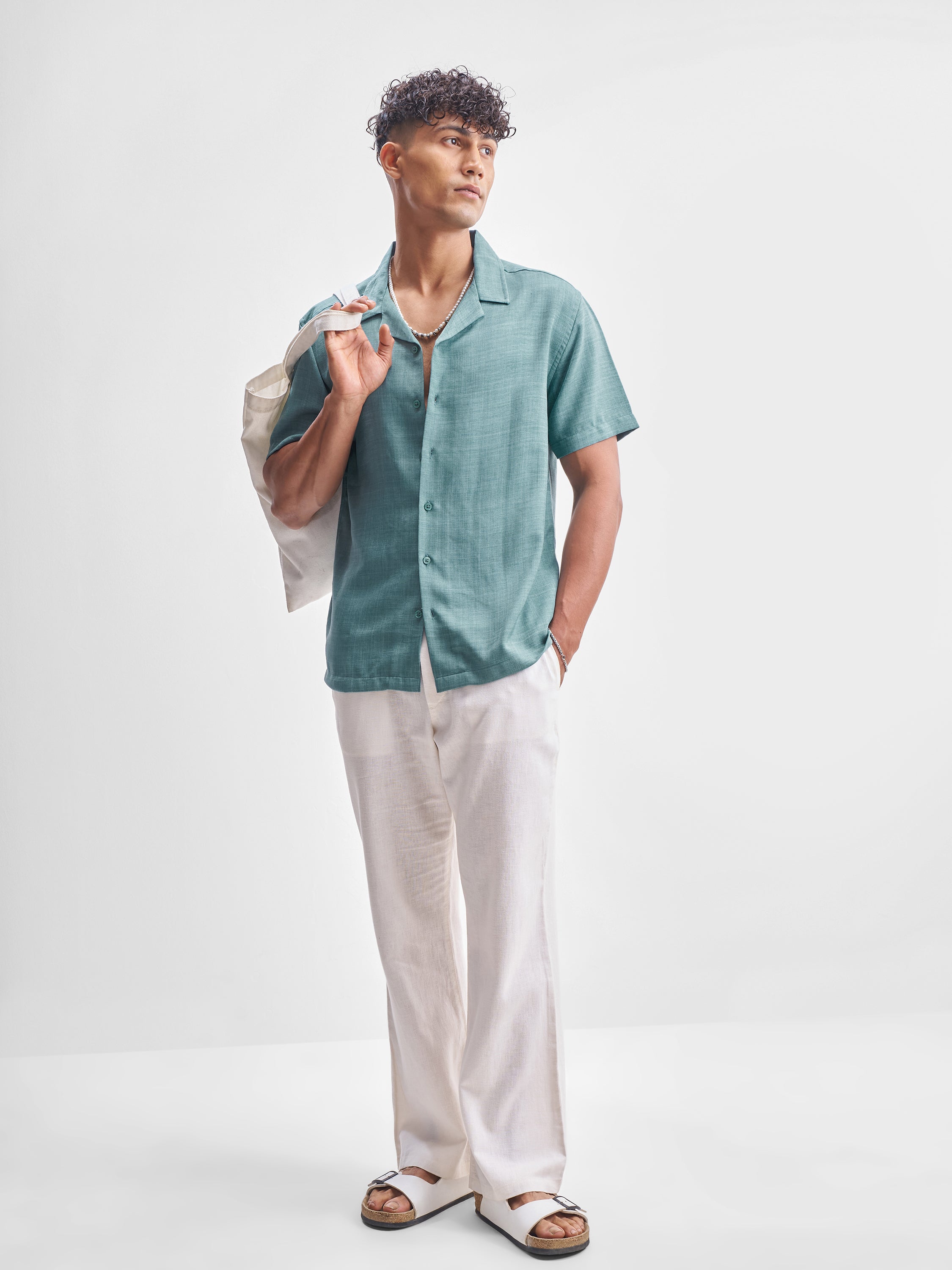 Highlander Men Teal Solid Relaxed Fit Casual Shirt - Teal - Image 2
