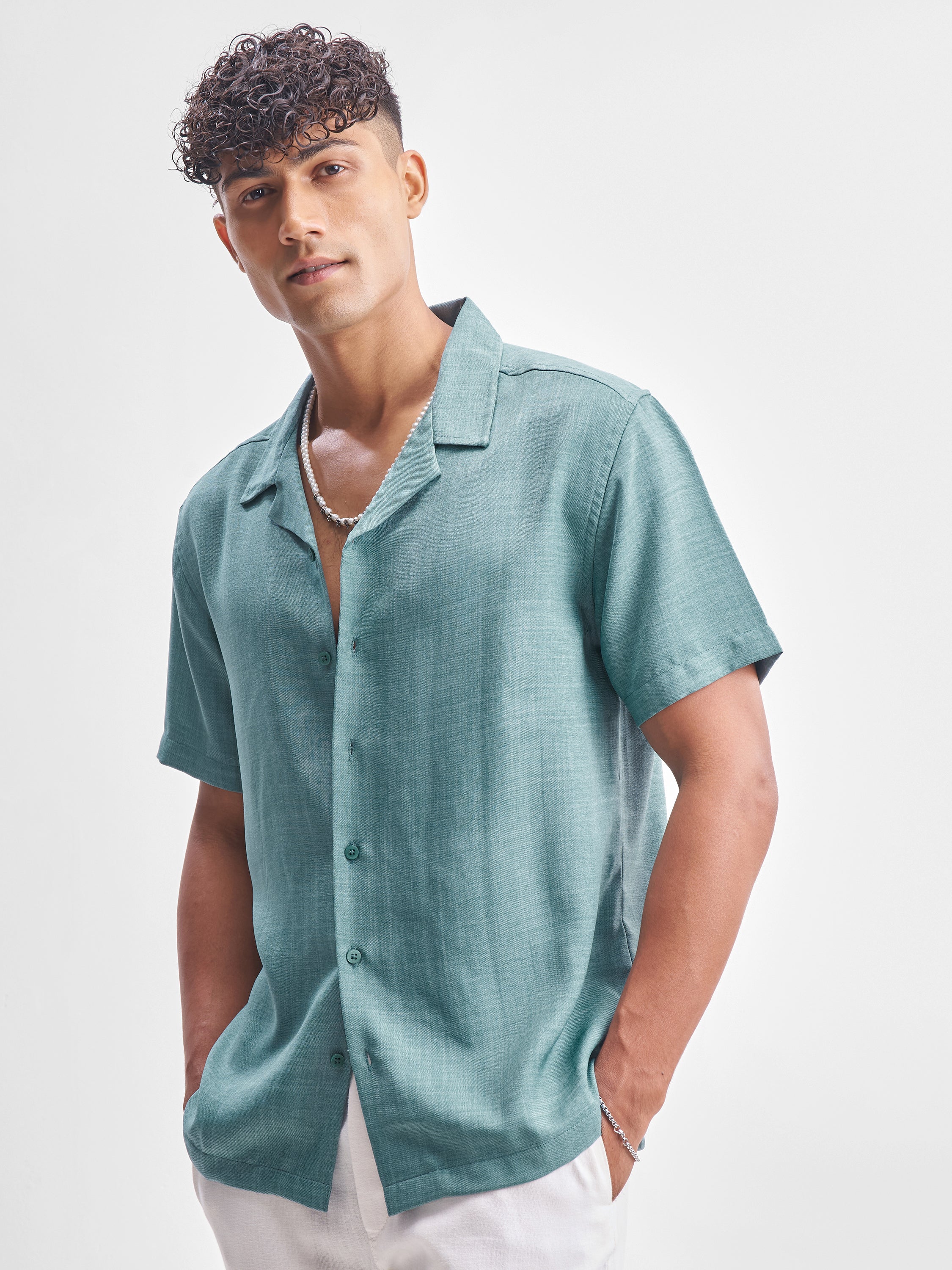 Highlander Men Teal Solid Relaxed Fit Casual Shirt - Teal - Image 4