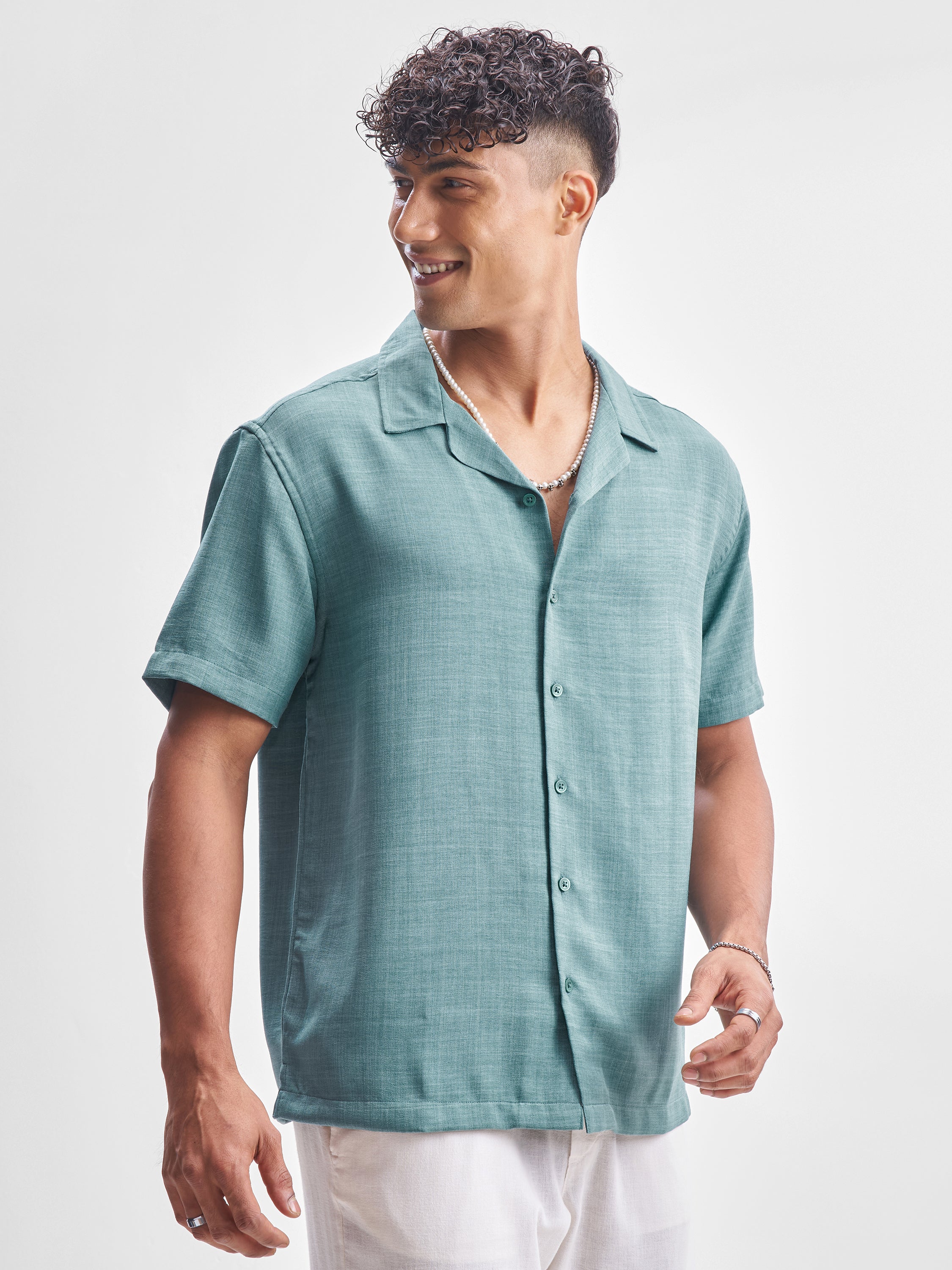 Highlander Men Teal Solid Relaxed Fit Casual Shirt - Teal - Image 6