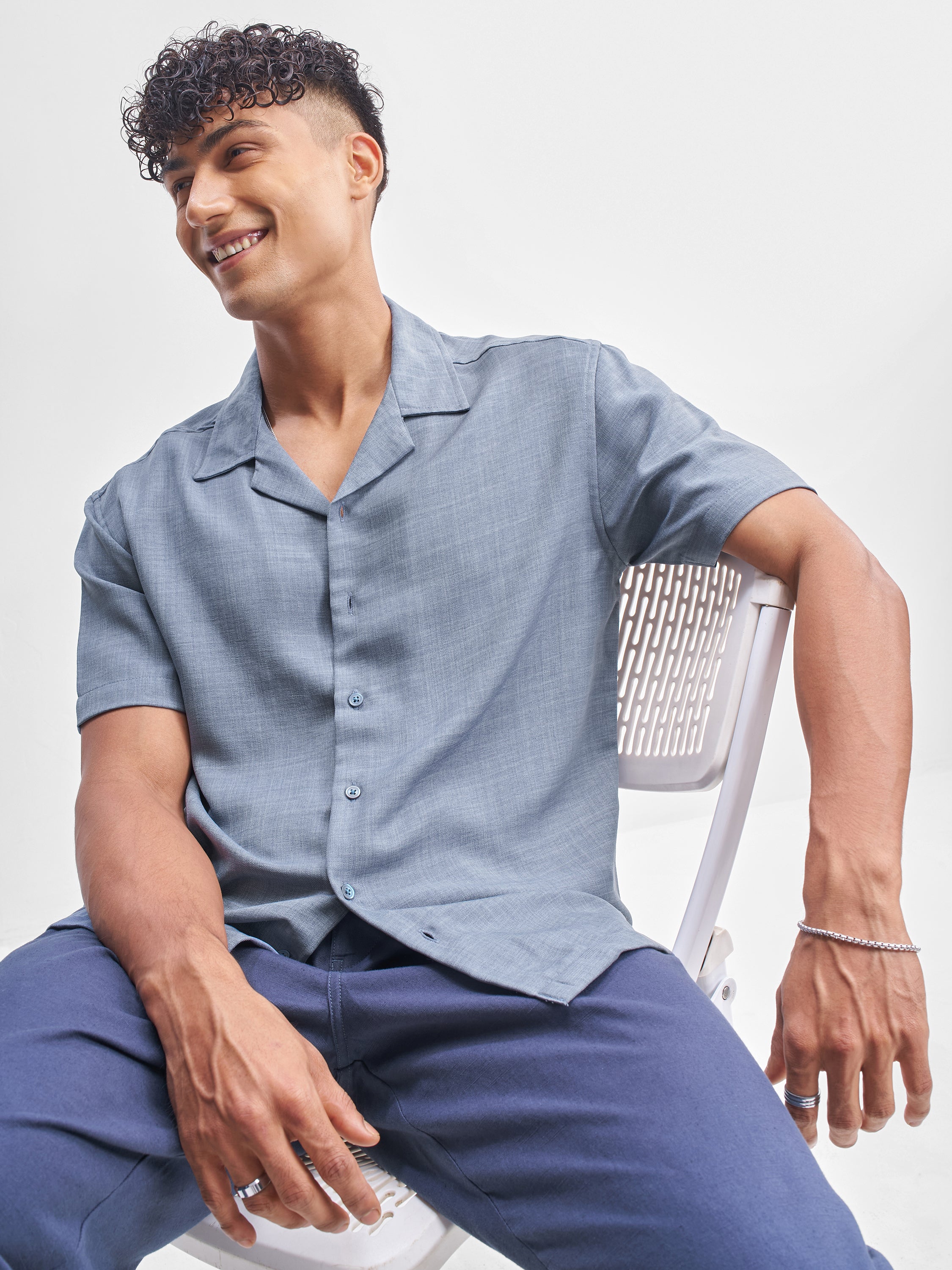Highlander Men Blue Solid Relaxed Fit Casual Shirt - Blue - Image 1