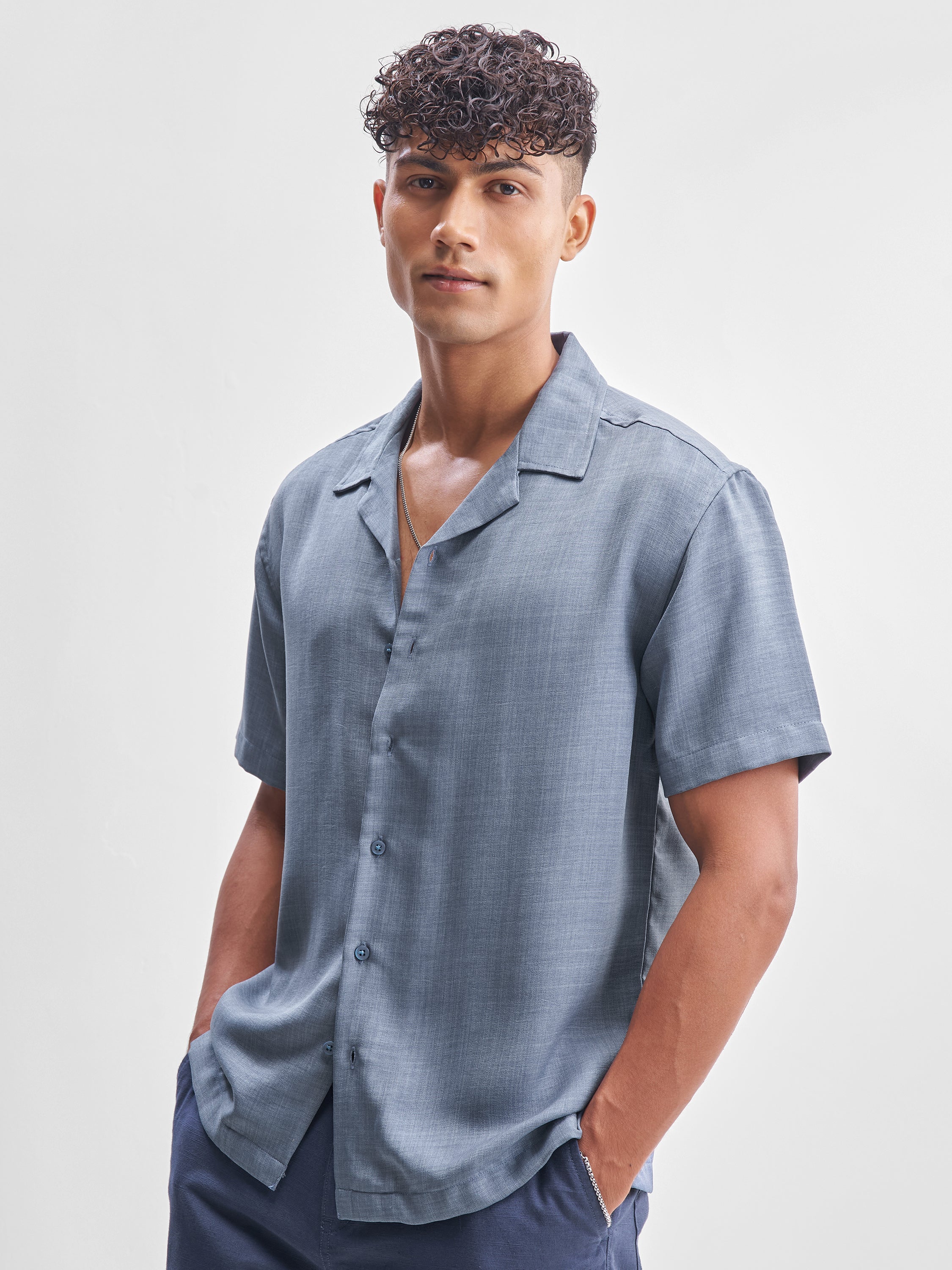 Highlander Men Blue Solid Relaxed Fit Casual Shirt - Blue - Image 4