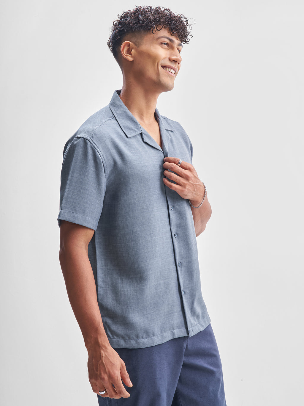 Highlander Men Blue Solid Relaxed Fit Casual Shirt - Blue - Image 6