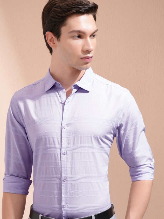 Highlander Men Lavender Striped Regular Fit Casual Shirt - Lavender - Image 1