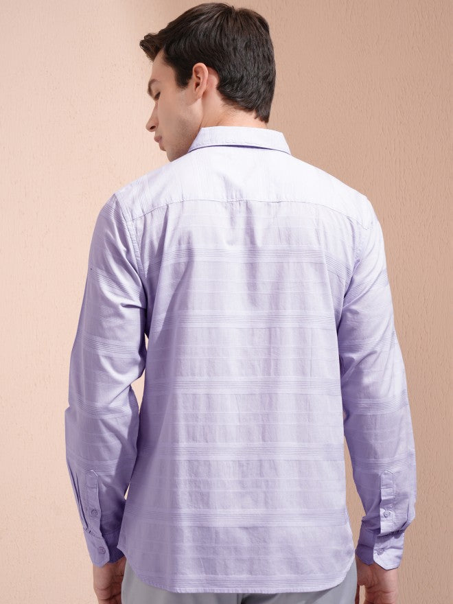 Highlander Men Lavender Striped Regular Fit Casual Shirt - Lavender - Image 3