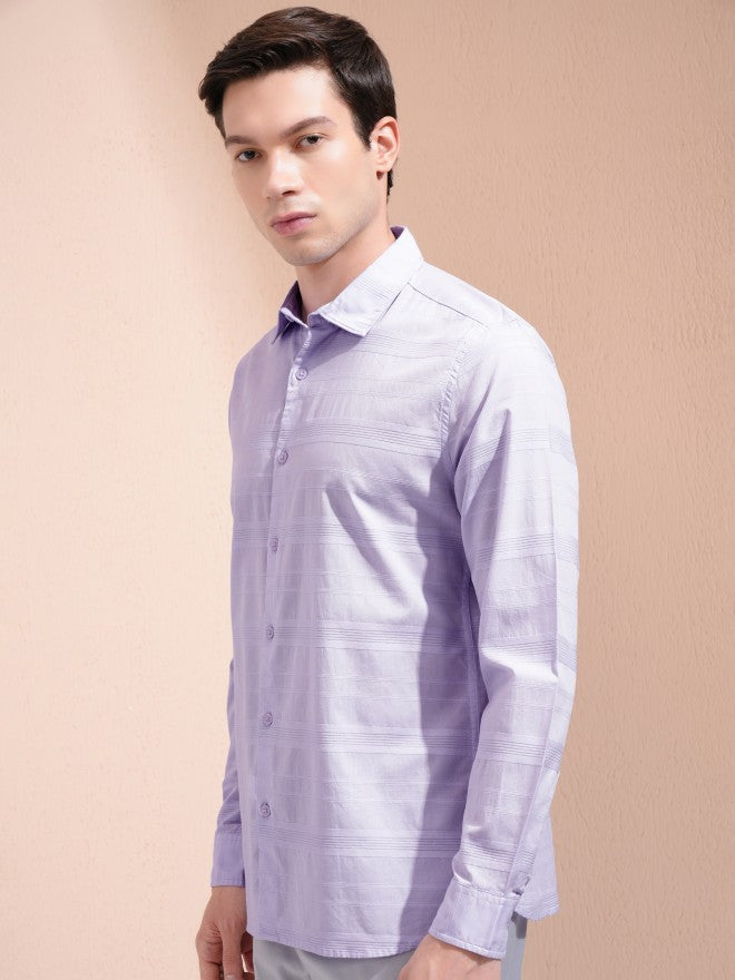 Highlander Men Lavender Striped Regular Fit Casual Shirt - Lavender - Image 4