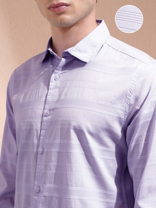 Highlander Men Lavender Striped Regular Fit Casual Shirt - Lavender - Image 5