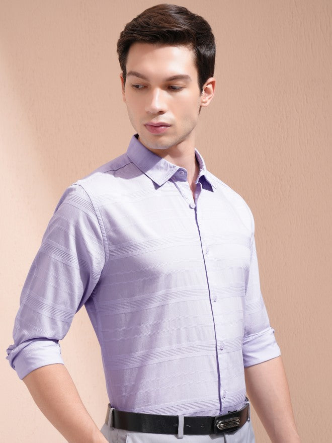 Highlander Men Lavender Striped Regular Fit Casual Shirt - Lavender - Image 6