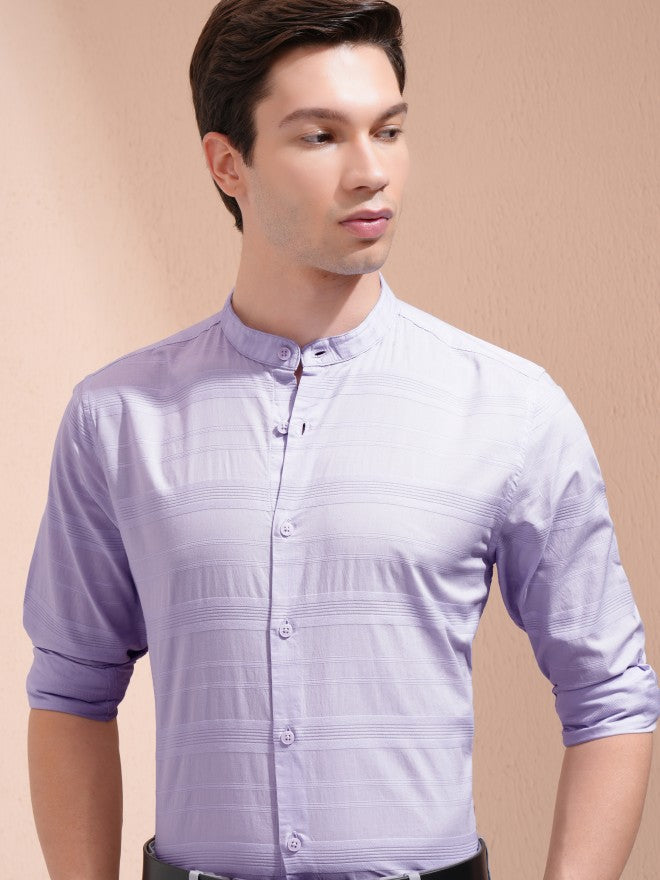 Highlander Men Lavender Striped Regular Fit Casual Shirt - Lavender - Image 1
